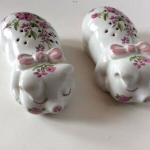 Vintage Set of 2 Avon Pig Potpourri Holders Hand-Decorated Floral Design 1978